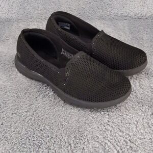 Skechers On The Go Flex Comfort Black Mesh Slip On Sneakers Goga Mat Size 6